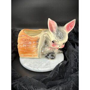vintage Shawnee Pottery bunny rabbit on a log planter